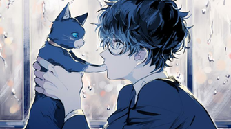 Persona Kurusu Akira Anime Boy Cat Glasses