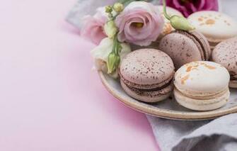 Wallpaper Roses Cookies Plate Macarons Image For Desktop