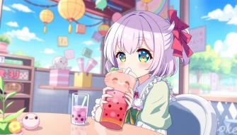 Cute Anime Girl Drinking Boba Wallpaper