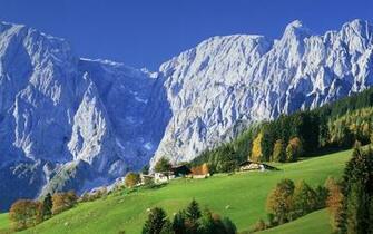 Austria Wallpaper Mountains Houses Village Forest Meadows Nature