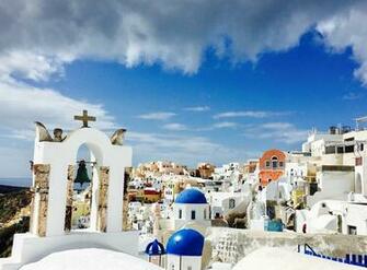 Oia Santorini Greece Aegean Sea Yacht Boat Pier Wallpaper
