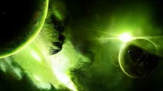 Green Space Universe Planets Sun Blinks Dust HD Wallpaper