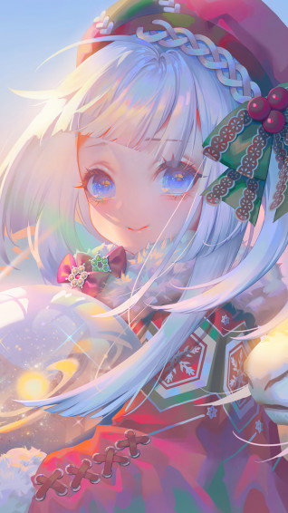 Santa Cute Anime Girl Reindeer Christmas Wallpaper iPhone Phone 4k