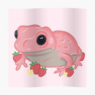 Pink Strawberry Frog Sticker By Roserinart