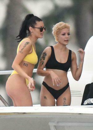 Halsey In Black Bikini On A Yacht Miami