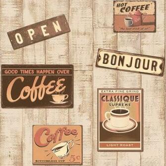 Rasch Retro Coffee Shop Pattern Wood Effect Embossed Vinyl Wallpaper