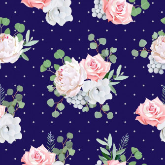 Navy Floral Wallpaper
