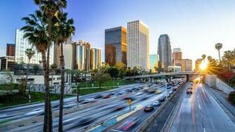 Los Angeles Downtown Buildings Skyline Highway Traffic Premium 4k