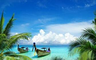 Wallpaper Tropics Sea Beach Boats Thailand Palm Trees