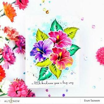 Vibrant And Colorful Hibiscus Flowers With Watercolored Background