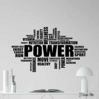 Gym Wall Decal Fitness Vinyl Sticker Words Cloud Decor Art Workout
