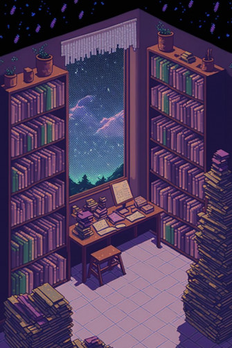 My Cool Study Room Is In Space Pixel Art Wallpaper