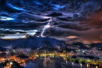 Wallpaper Night Brazil Rio De Janeiro Section City