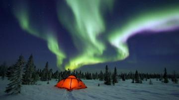 Aurora Borealis Over Winter Campground