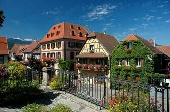 Wallpaper France Alsace Bergheim Fence Street Cities Houses