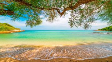 Tropical Sand Beach Lagoon Coastline Sea Waves Turquoise Water