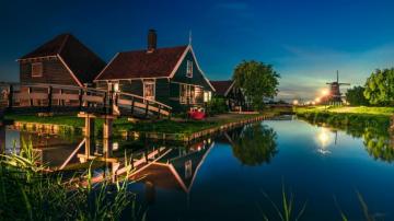 Nature Landscape Canal House Bridge Water Lantern