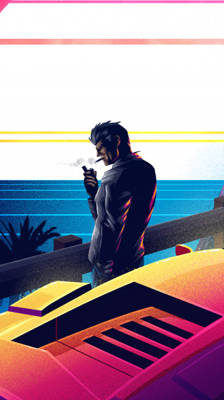 Retrowave Sunset Men Smoking Police Cars Digital Art 4k Wallpaper