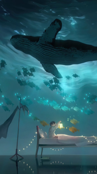 Anime Boy Underwater Whale Art 4k Wallpaper iPhone HD Phone 7880h