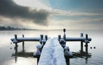 Nature Lakes Water Reflection Dock Pier Winter Snow