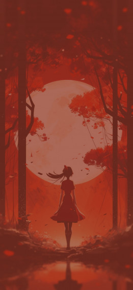 Girl Moon Red Anime Wallpaper
