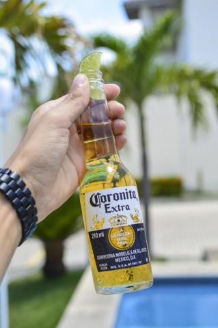 Person Holding Coronita Extra Bottle Photo Fortaleza Image