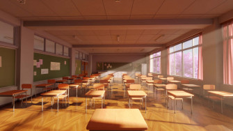 A Classroom With Desks And Chairs Wallpaper