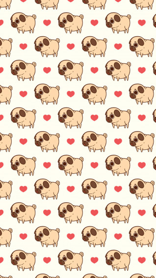 A Pattern With Pugs And Hearts On It Wallpaper