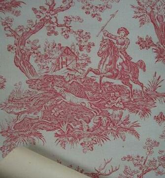 Vintage French Classical Vignettes Pretty Red Toile De Jouy Wallpaper
