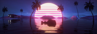 Vaporwave 3d Render Banner On Wallpaper