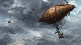 Prompthunt A Steampunk Airship Flying In The Clouds Octane