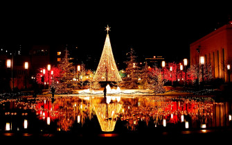Wonderful Christmas Decorations In The City By Night Mirror