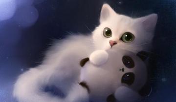 White Kitten Cute Big Eyes Art Cat Wallpaper