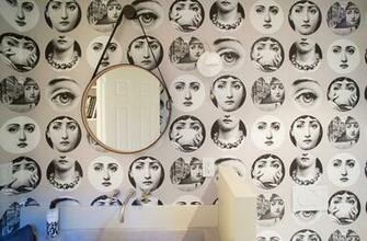 Fornasetti Tema E Variazioni Wallpaper In The Contemporary Bathroom