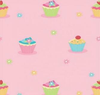Pink Cupcake Floral Girl Children Bedroom Wallpaper 10m