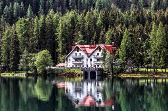 Beautiful Building Chalet Conifers Daylight Dock Forest Garden