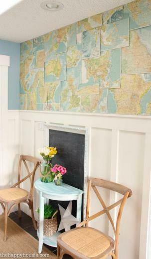 Tweaking The Entry Hall With Diy Faux Map Wallpaper Happy Housie