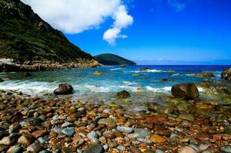 France Coast Sea Mountains Stones Corsica Nature Wallpaper