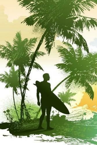 Vector Summer Surfing Wallpaper For iPhone