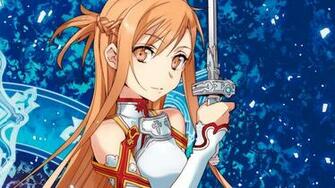 Asuna With Rapier Holding Her On A Blue Background
