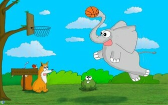 Cartoon Wallpaper For Kids Elephant Basketball Dunk Fox