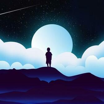 Wallpaper Child Silhouette Space Clouds