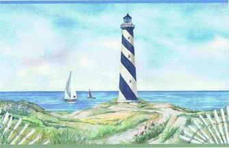 Blue Coastal Lighthouse Wallpaper Border