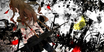 Girl Brown Hair City Cross Gloves Rifle Gun Original Tattoo Weapon