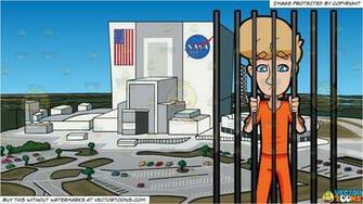 Clipart Cartoon A Man Behind Bars And Nasa Headquarters