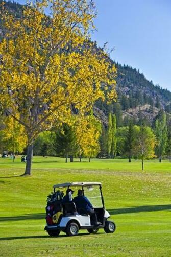 Golf Cart Okanagan Fall Scenery Photo Information