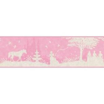 Pink White Princess Silhouette Toile Wallpaper Border All Walls