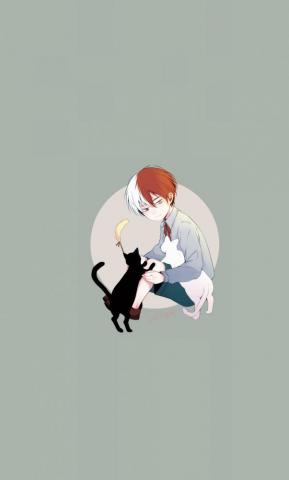 Cute Kid Shouto Todoroki And Kittens Art Wallpaper
