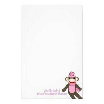 Super Cute Girly Girl Sock Monkey Stationery