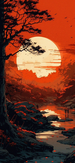 Red Sunset Anime Wallpaper For iPhone